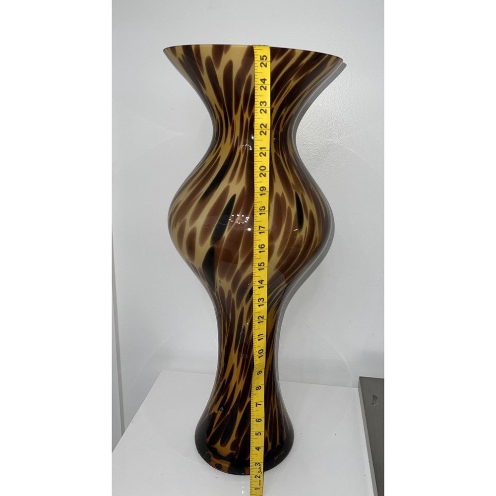 (..20N)Amber Tortoise Shell Vintage Blown Large Art Glass Vase